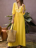 Bohemian Retro Casual Loose V-Neck Maxig Dress