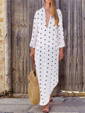 Retro Elegant Casual Loose V-Neck Long Sleeve Polka Dot Maxi Dress