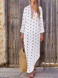 Retro Elegant Casual Loose V-Neck Long Sleeve Polka Dot Maxi Dress