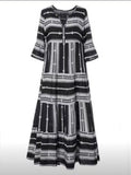 Vintage Casual Loose Striped Print Maxi Dress