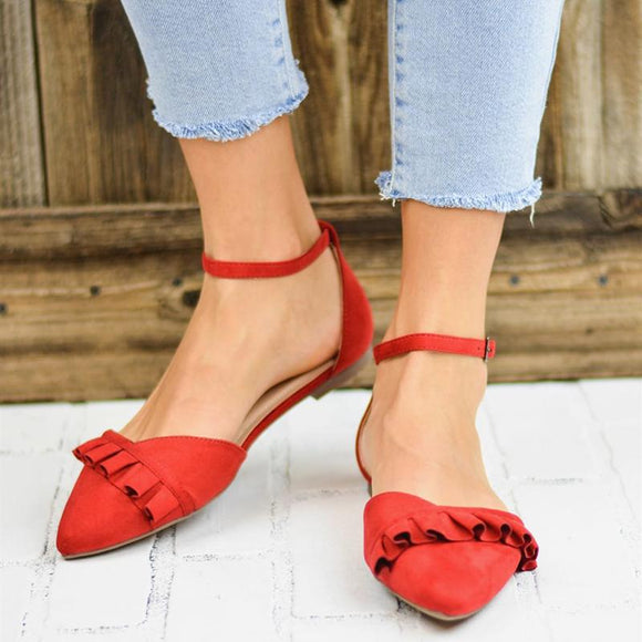 Women's Ruffles Ankle Buckle Flat Sandals Ballet Shoes