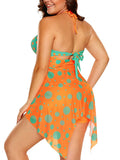 Polka-Dot Printed Sexy V-Neck Halter Strapless Open-Back Swimsuit